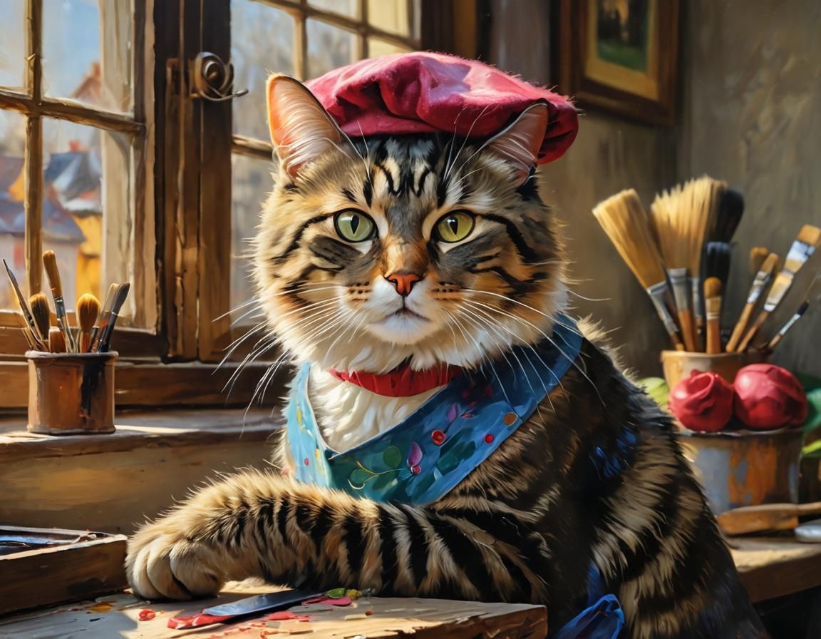 Cat Painter Creates Impressionist Feline Portrait