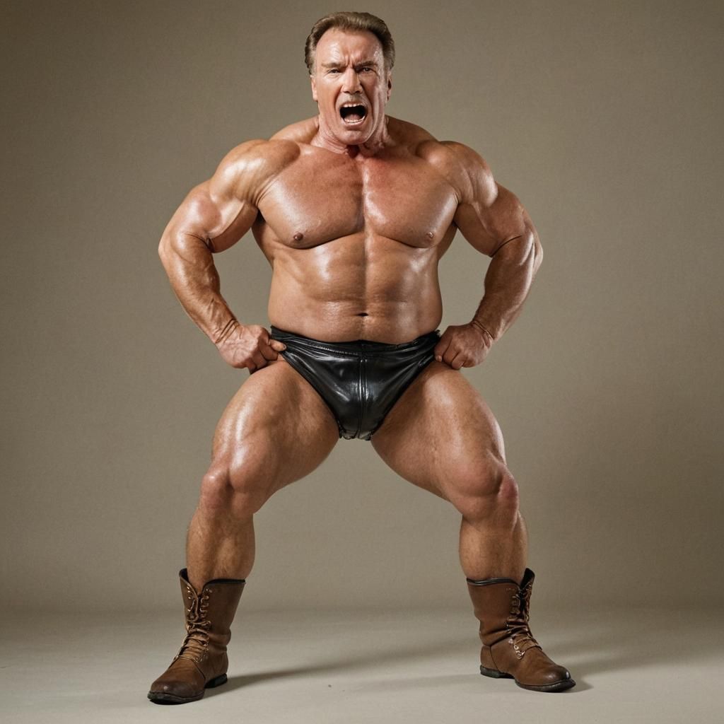 Beefy Wrestler Defies the Camera in Classic Bodybuilding Pos...