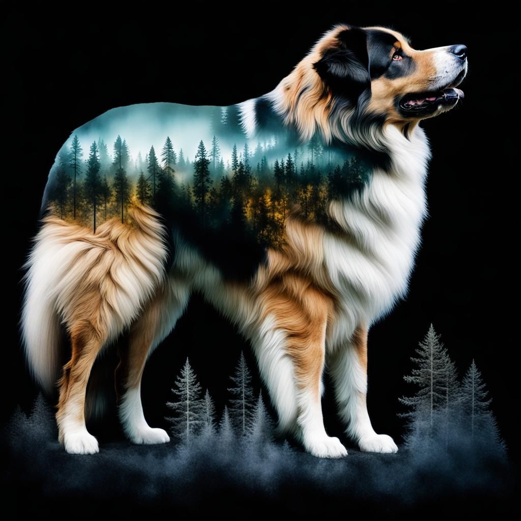 Mystical Forest Dog Double Exposure Portrait