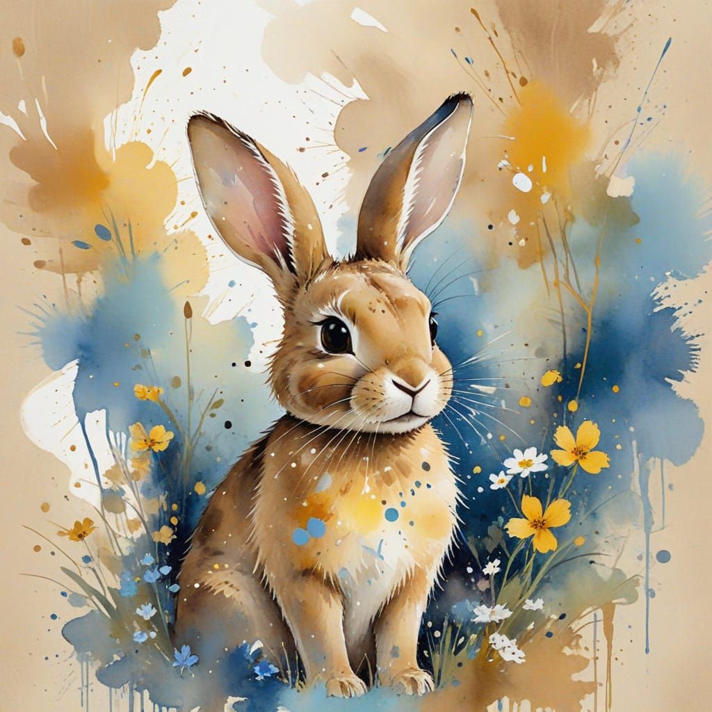 Dreamy Watercolor Bunny in Whimsical Background