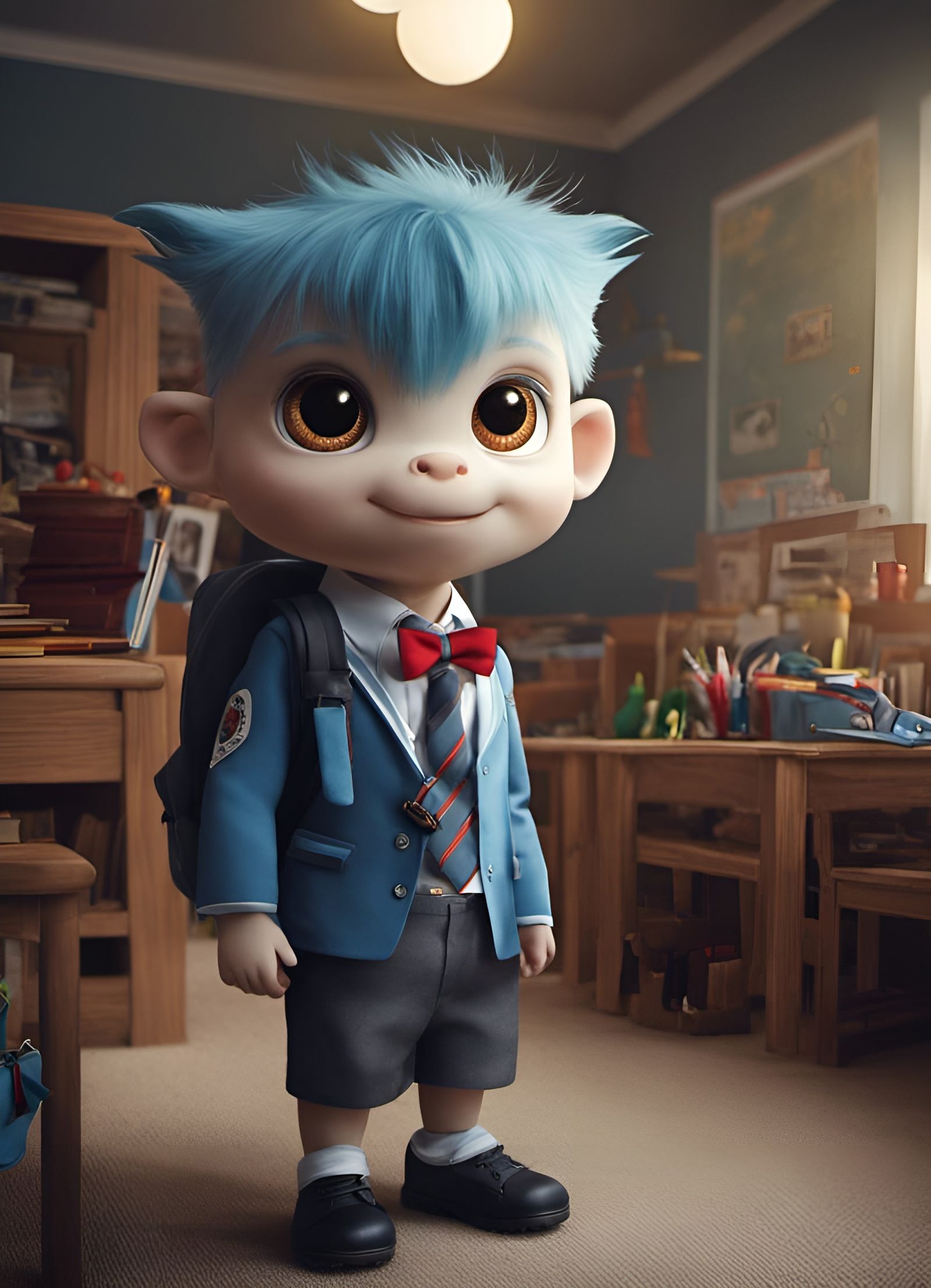 Monster's First Day: Realistic School Uniform Portrait