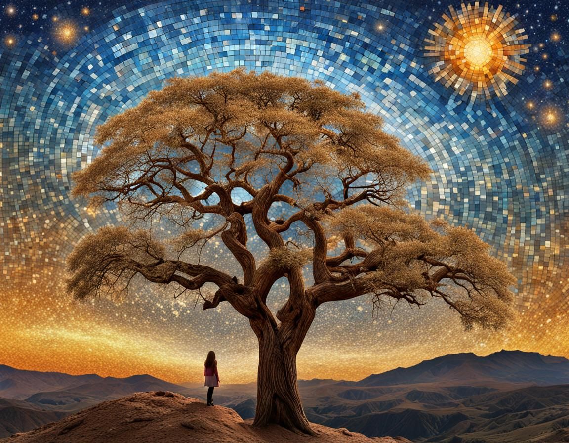 Mosaic of Ancient Tree and Bedouin Woman
