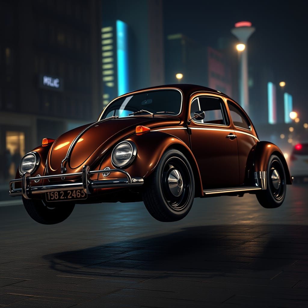 Dark Chocolate Brown 1960 Volkswagen Beetle in Futuristic Ma...