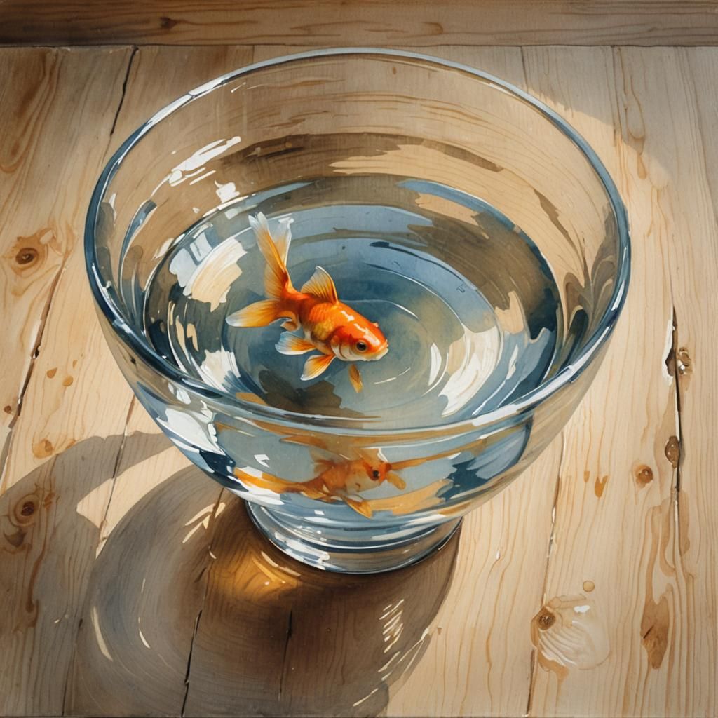 Goldfish in Bowl as Impressionist Watercolour Painting