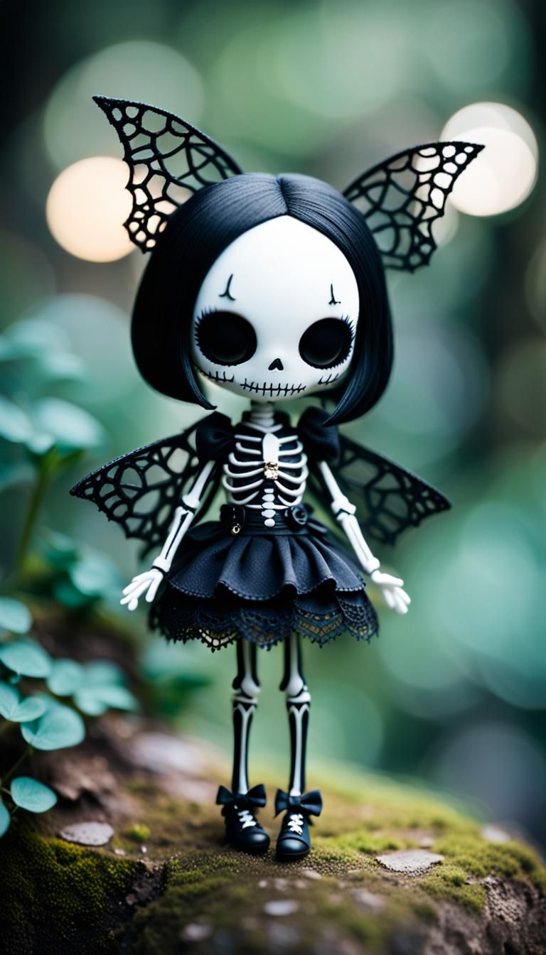 an adorable, tiny gothic, skeletal fairy