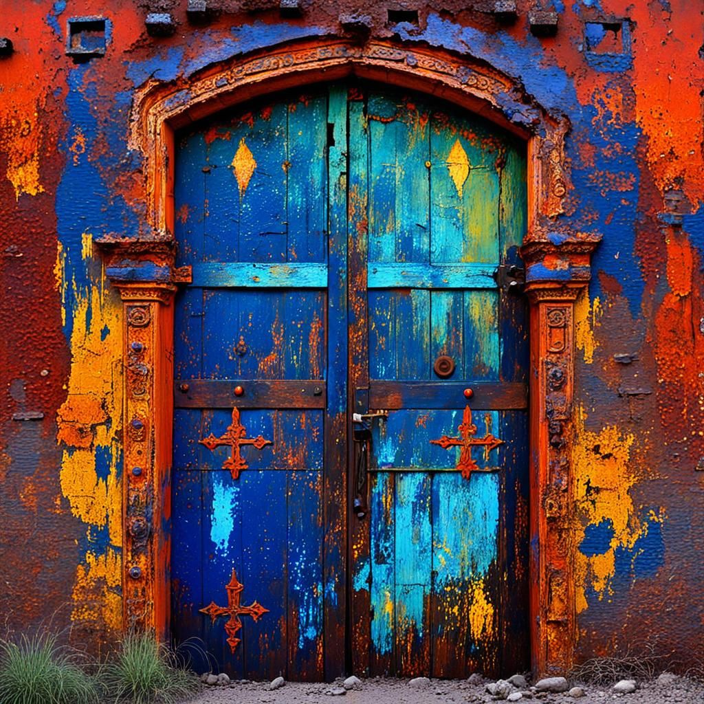 Aztec Merlin Wizard Painting on Medieval Castle Door