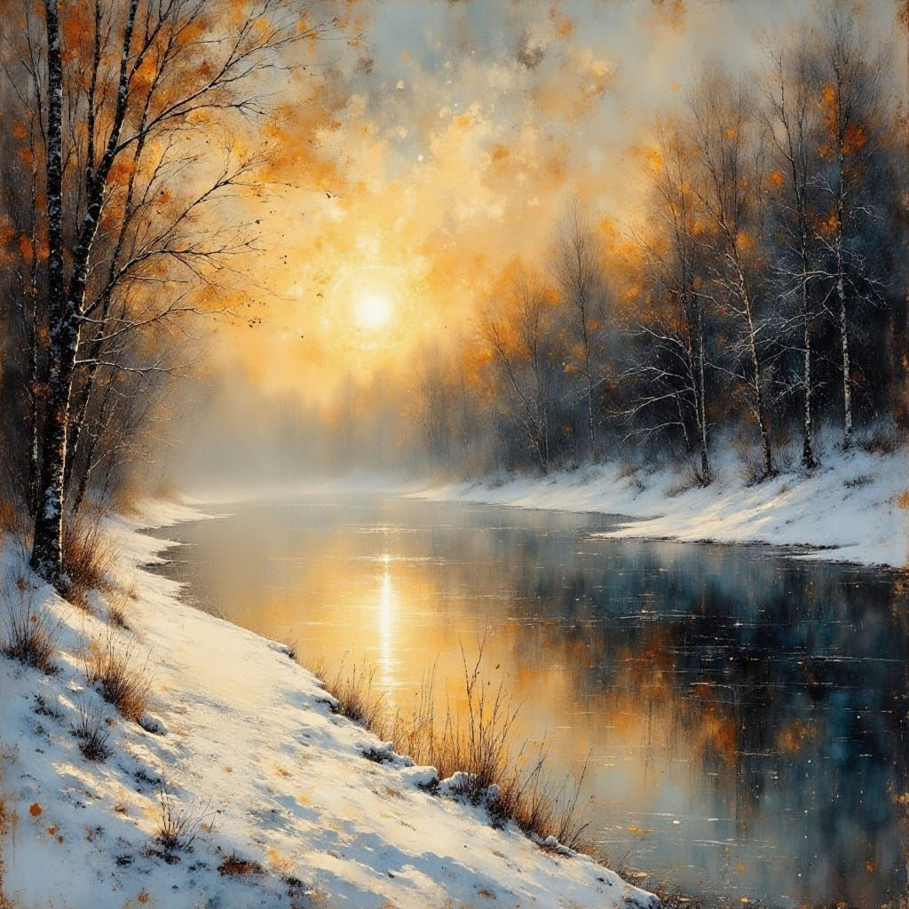 Ethereal Winter Landscape in Oil and Ink