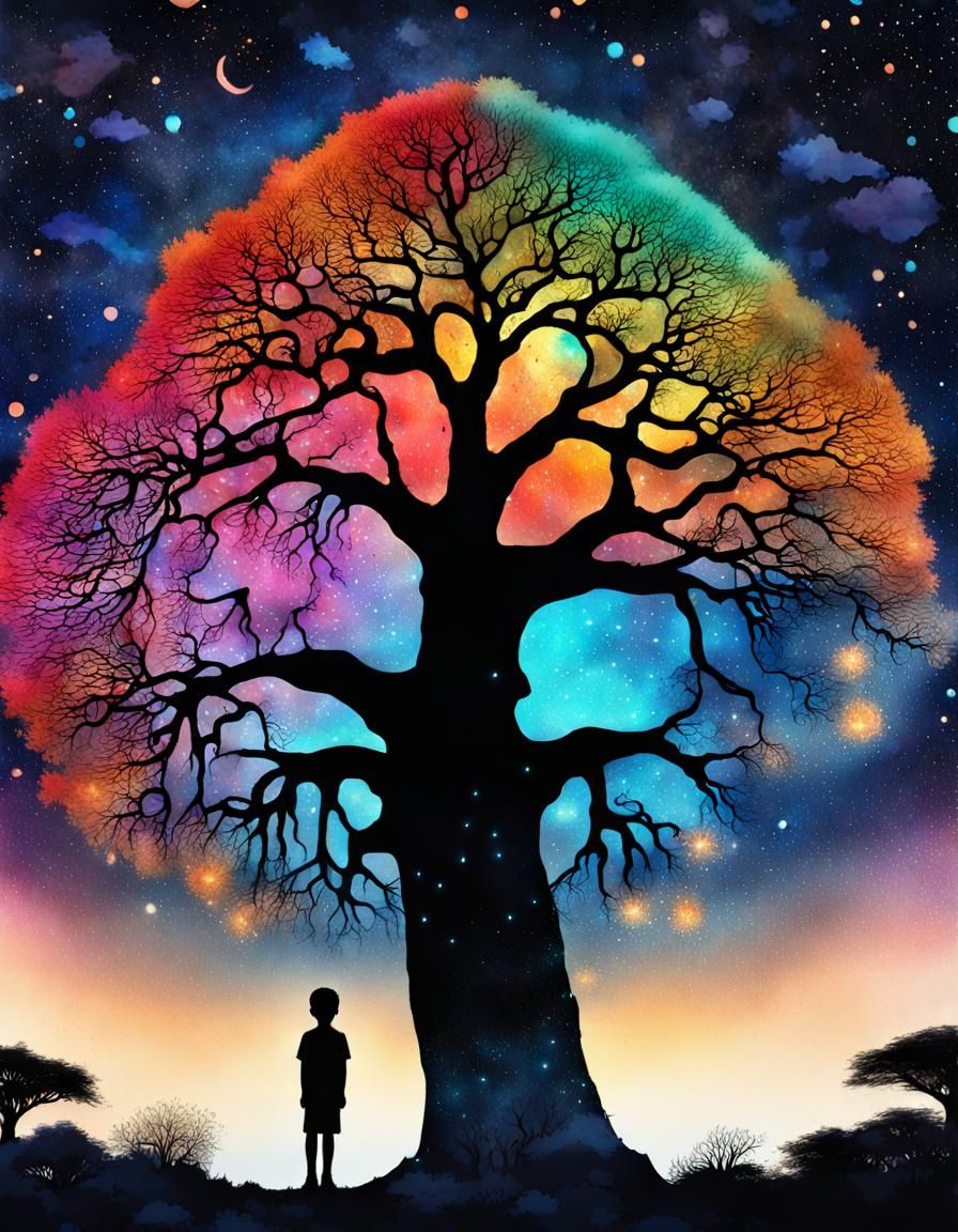 Little Prince Under Baobab Tree of Life