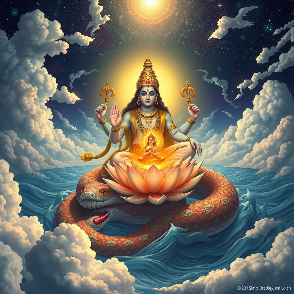 Vishnu Reclining on Ananta in Cosmic Ocean