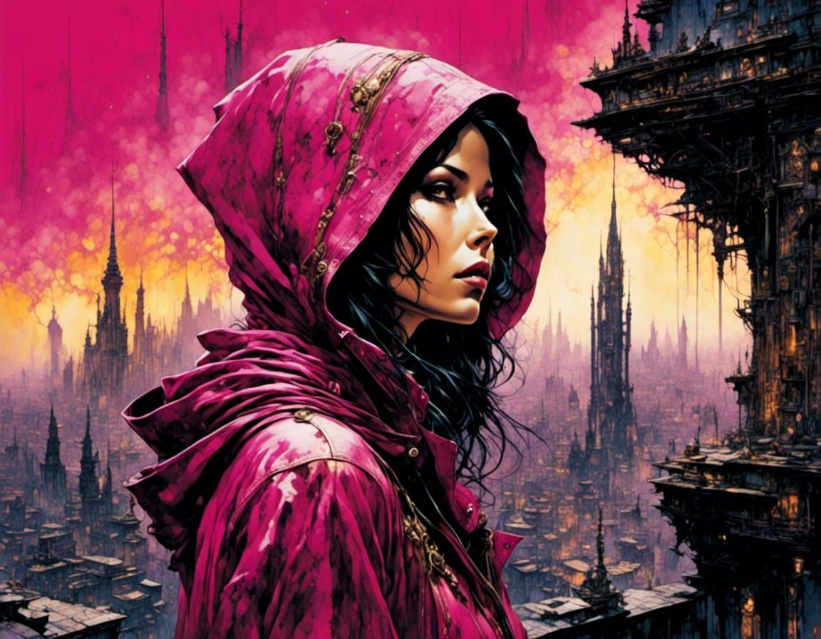 Gothic Evangeline Lily on Rooftop at Dawn