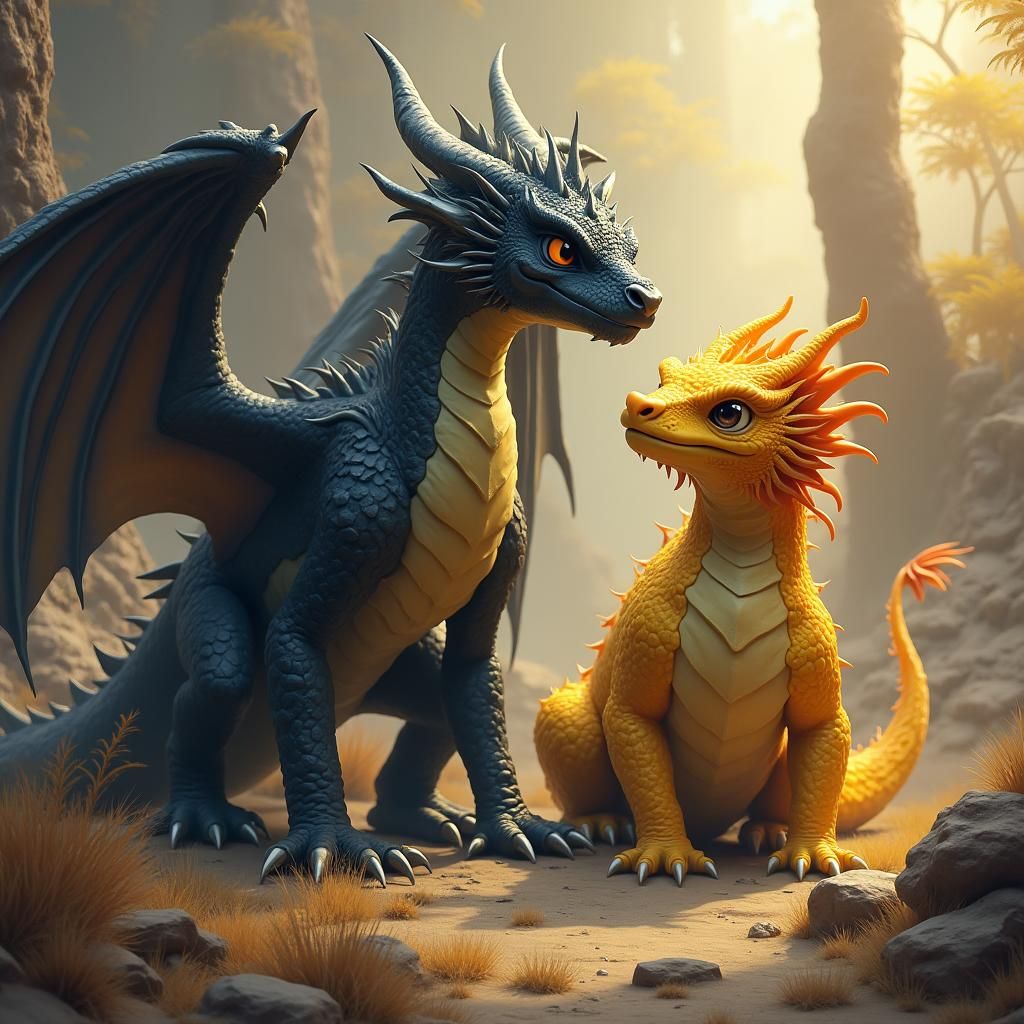 Majestic Dragons in Dreamlike Fantasy Landscape