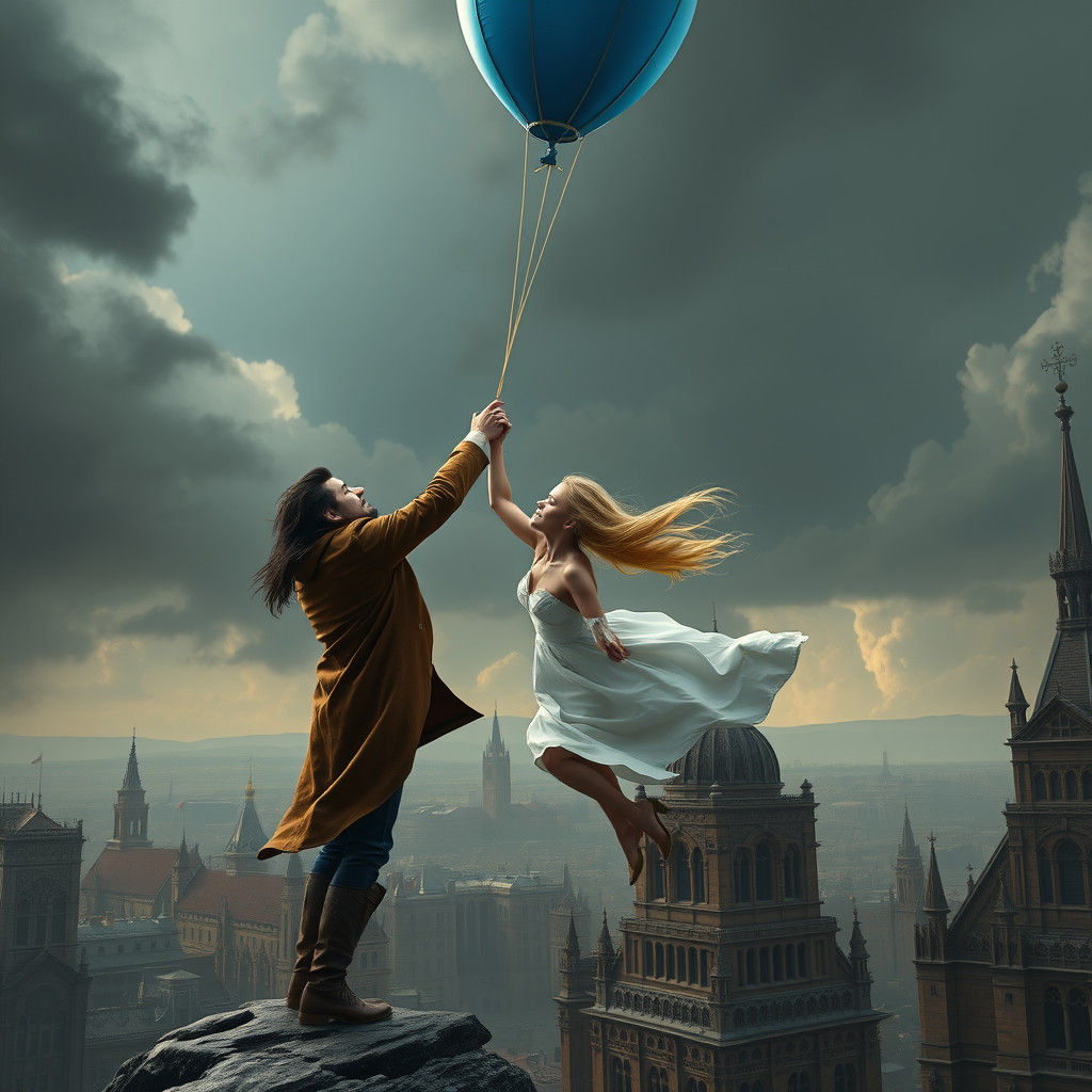 Desperate Rescue in Dystopian Gothic Cityscape