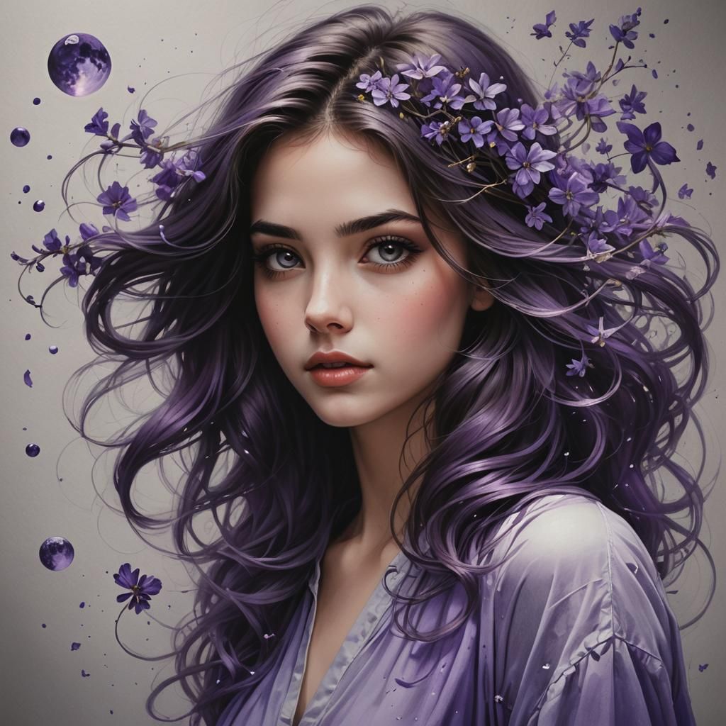 Drawing of a Young Woman with Gravitational Magic