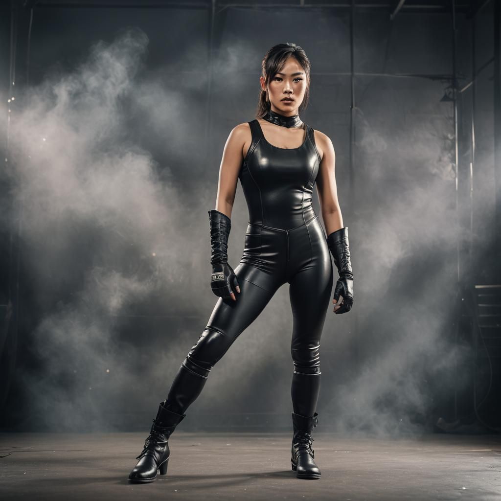 Asian Wrestler in Black Leather, Professional Photo