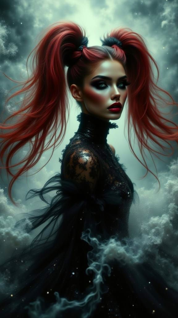 Elegant Woman Portrait with Dynamic Hair and Fog Blur