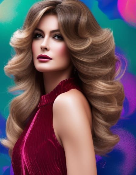 1970s Woman with Farrah Fawcett Hair in Photorealistic Style