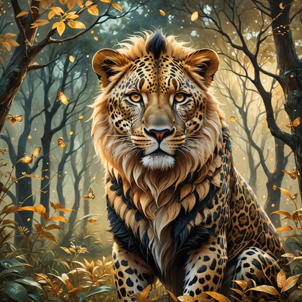 Fantasy Lion-Leopard Portrait in Ghibli Style