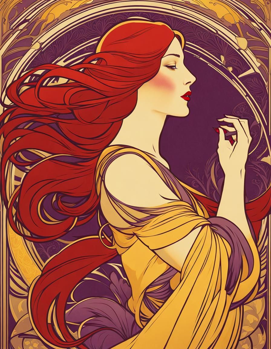 Art Deco Woman Dancing in Art Nouveau Style