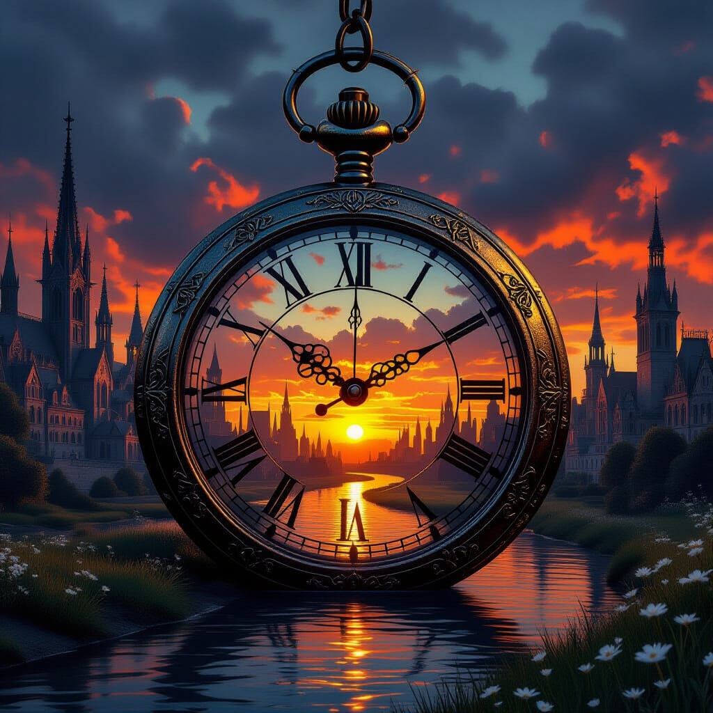 Fantasy City Framed by Ornate Pocket Watch