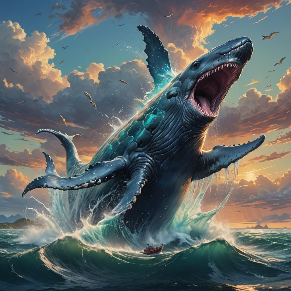 Hyperrealistic Leviathan Whale with Island