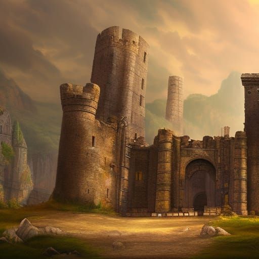 Medieval Castle Ruins in Detailed Matte Painting