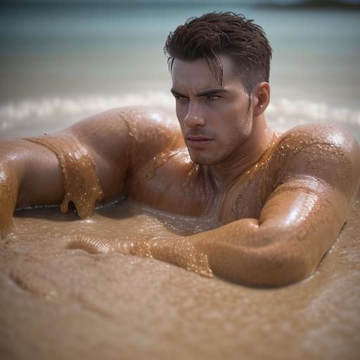 Man in Latex Sinking in Quicksand: Professional Photography