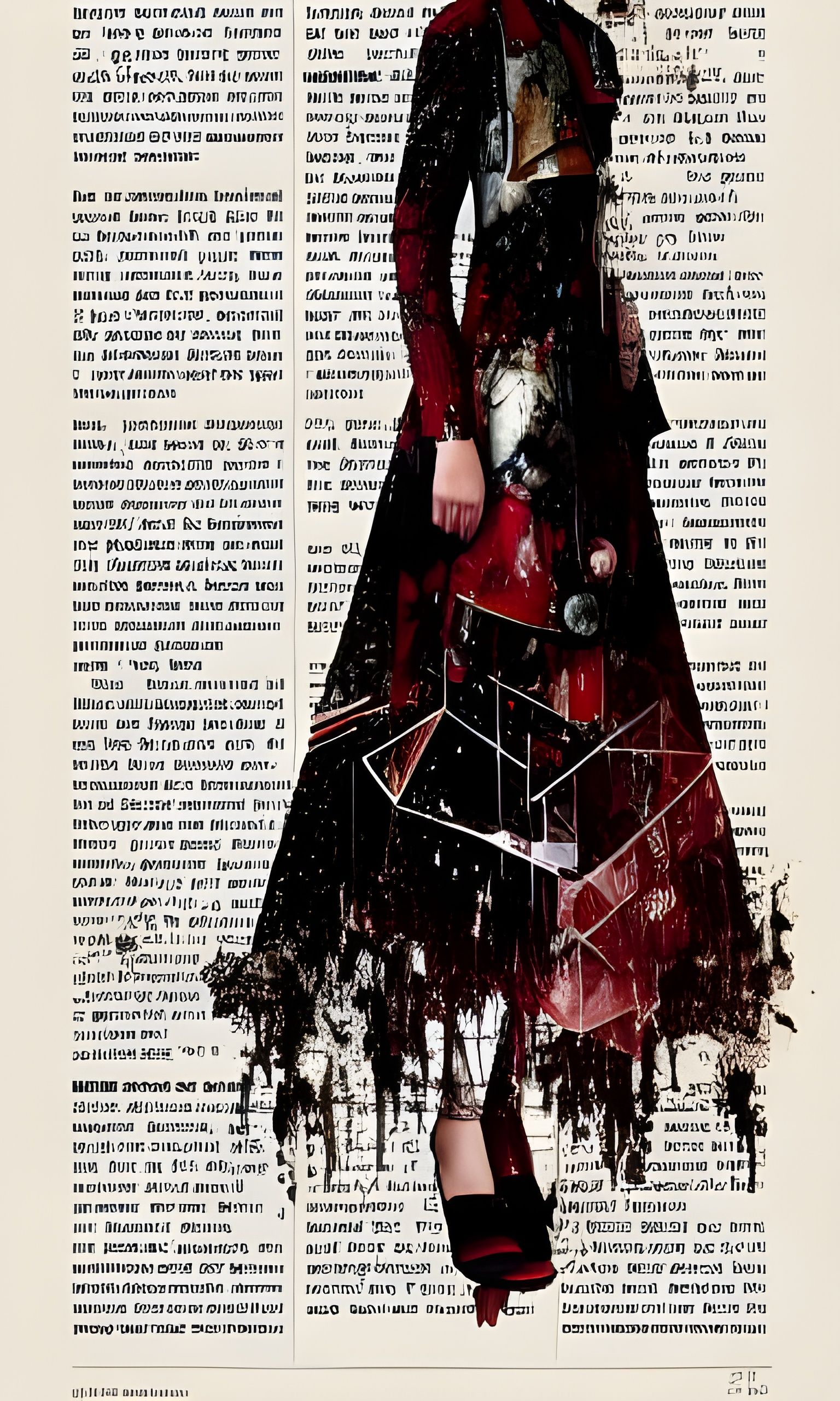 Geometric Newspaper Gown with Blood Splatter