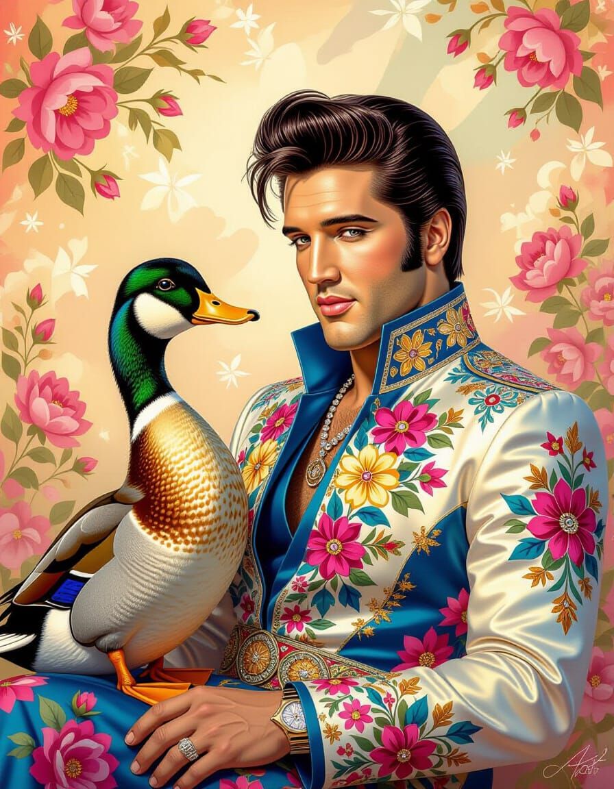 Patchwork Elvis Portrait in Ornate Floral Dress