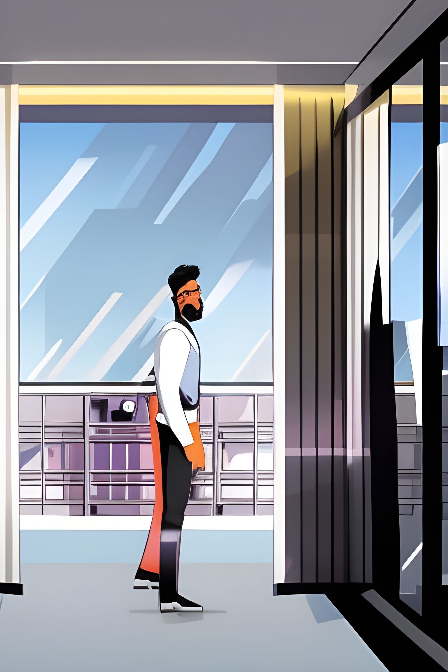 Hero's Departure: Cel-Shaded Comic Book Scene