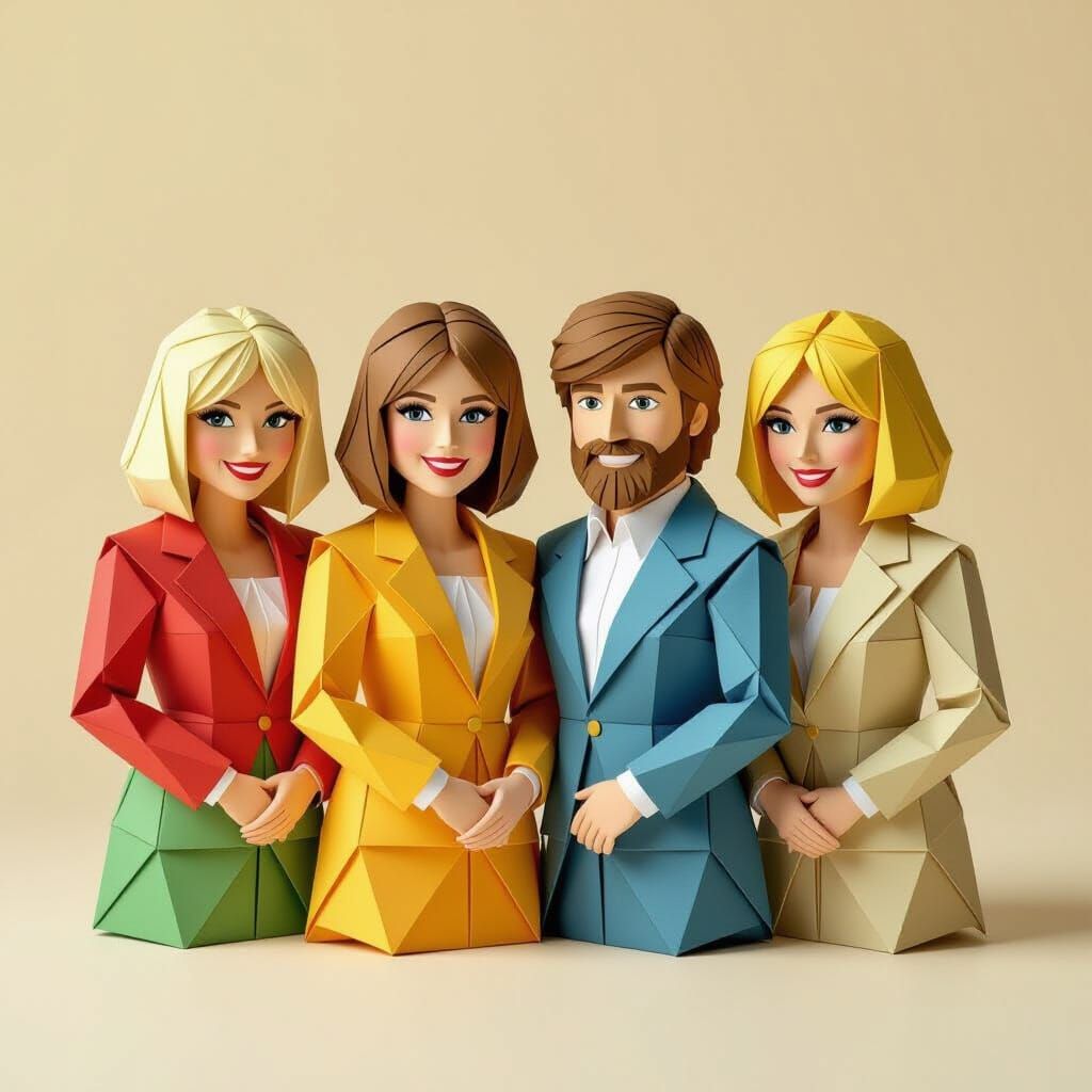 ABBA as Origami Figures in M.C. Escher Style