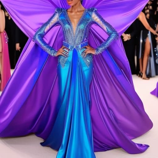 Ethereal cobalt blue holographic metamorphosis met gala dres...