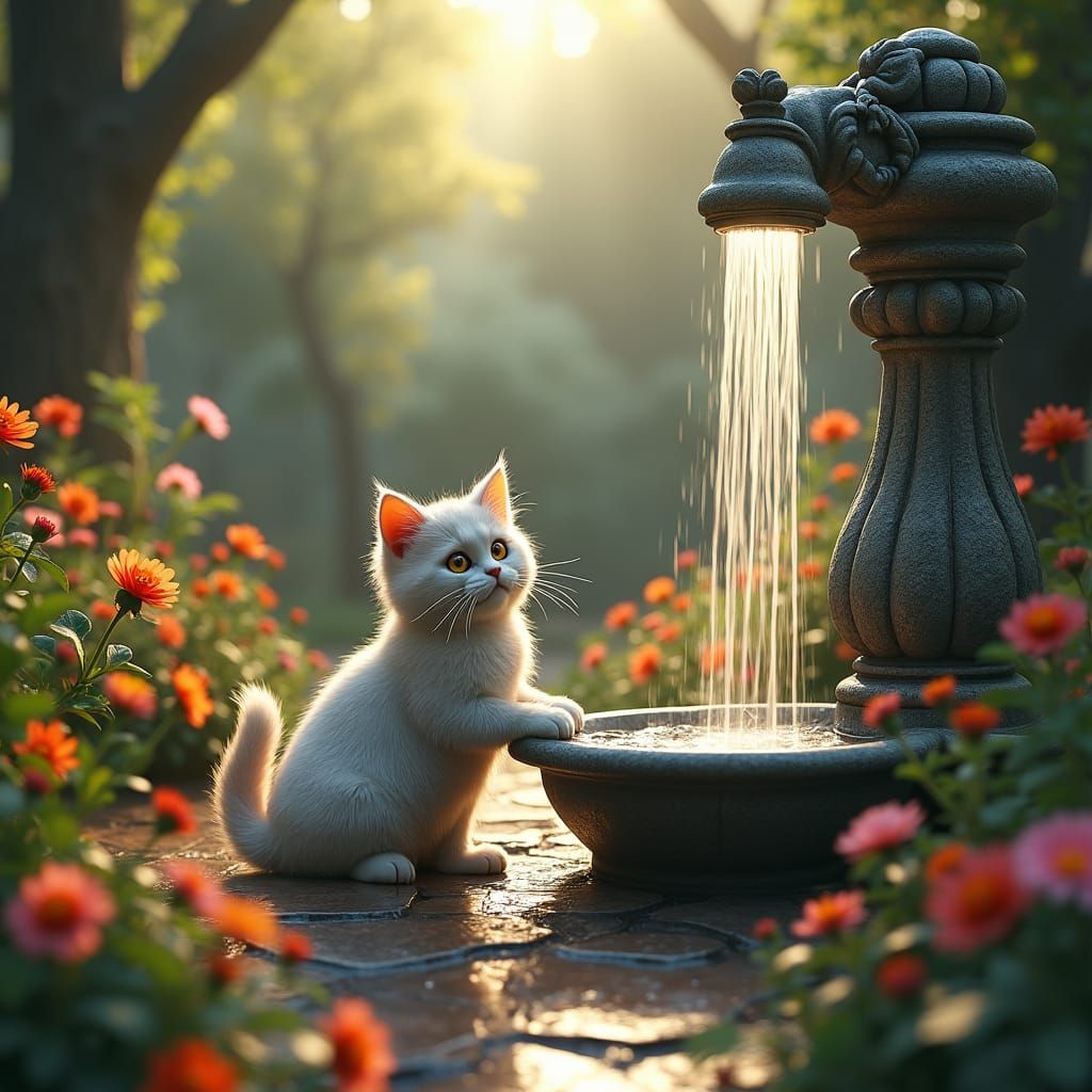 Cat and Mystical Shower: Fantasy Concept Art
