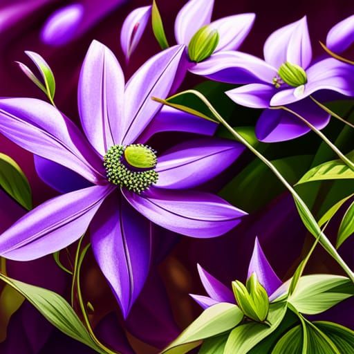 Purple Clematis on Brick Wall: 8k Digital Masterpiece