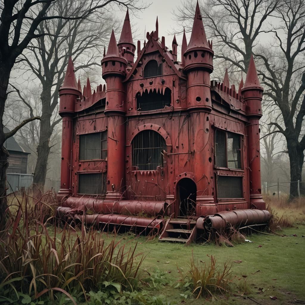 Spiked Bouncy Castle in Fantastical Realism Style