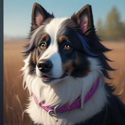 Girl with Border Collie in Splash Art Style