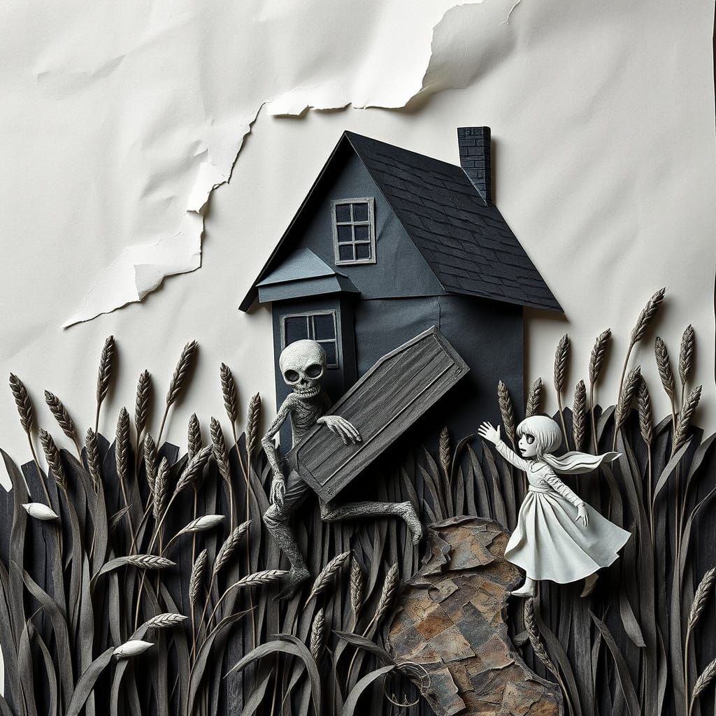 Dark and Foreboding Collage in Papercraft Style