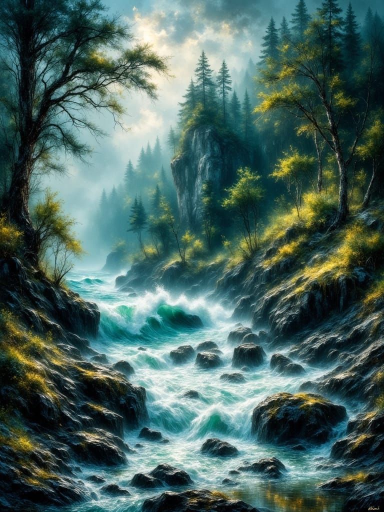 Oregon Coast Landscape Painting with Crashing Waves