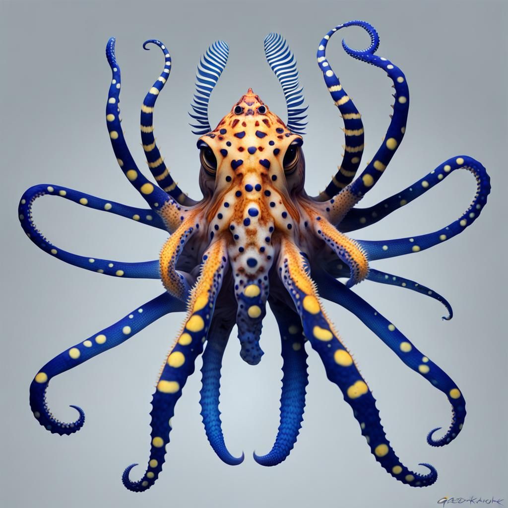 Sinister Hybrid: Blue-Ringed Octopus Lionfish Creature
