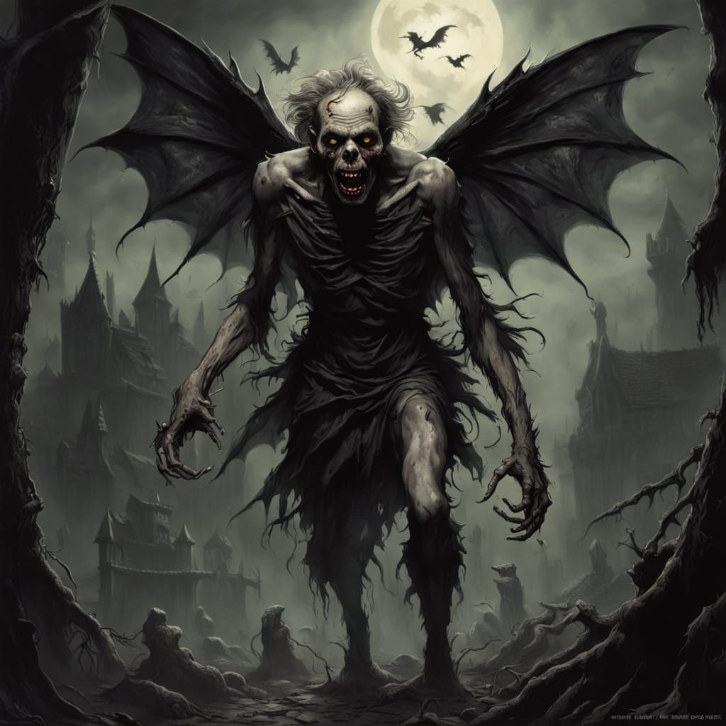 Dark Fantasy Tooth Fairy as a Zombie in Horror Art