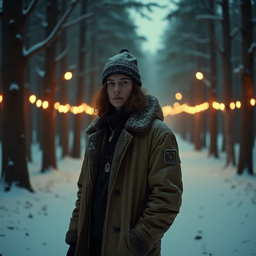 Pop-Rock Band in Winter Forest, Cinematic Lighting