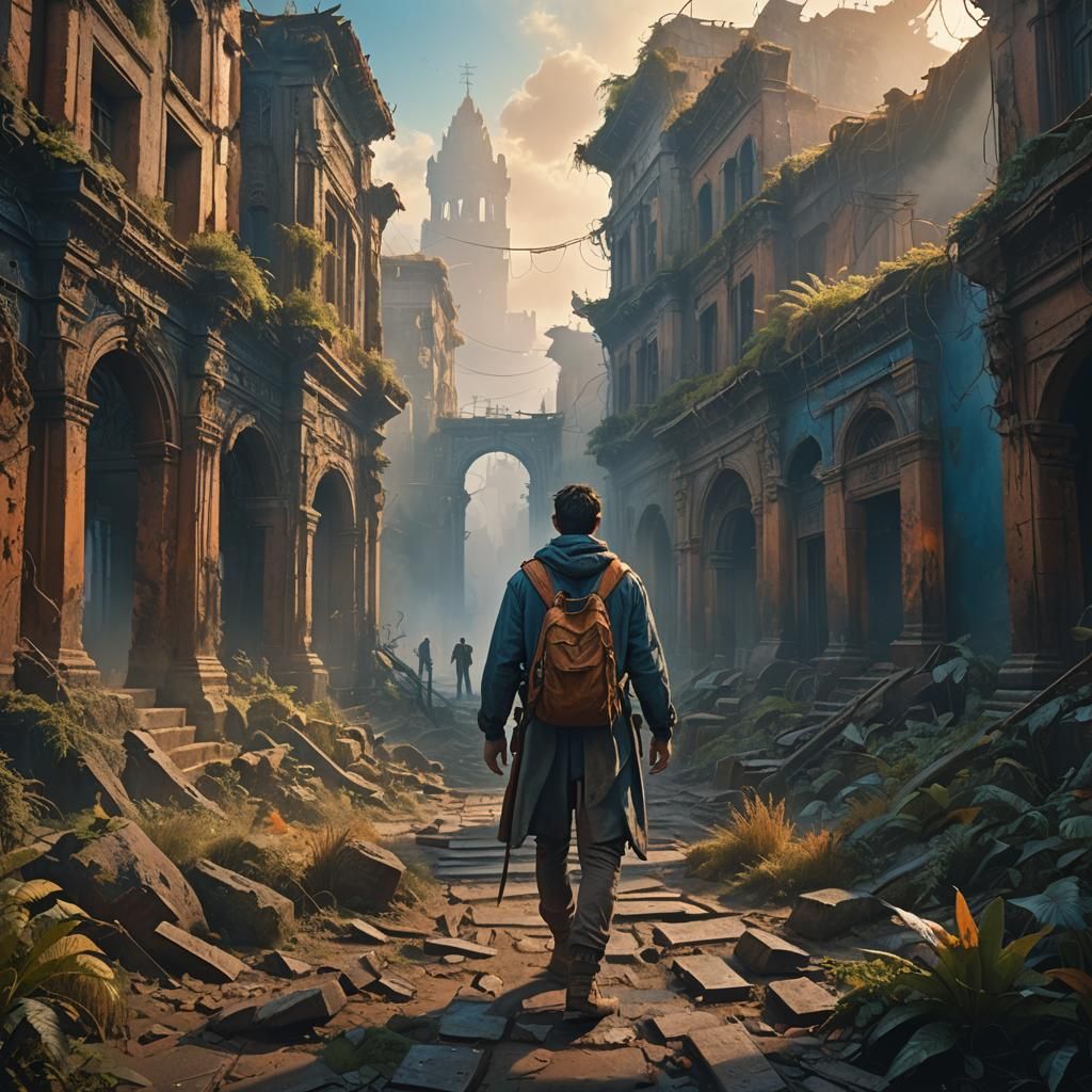 Ancient Cityscape Walker in Photorealistic Style