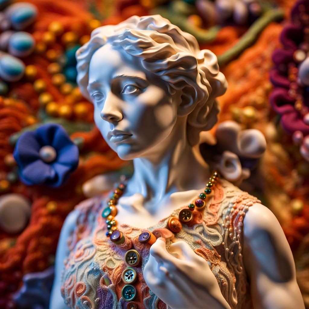 Figurative Ceramic Sculpture with Jewels and Lace