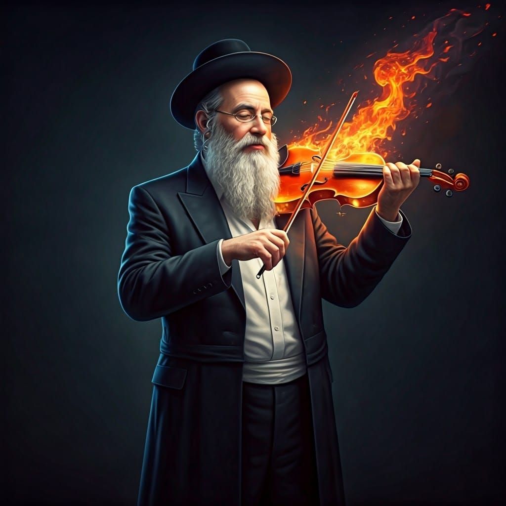 A profile of a Hasidic ultra-Orthodox Jewish man with curly sidelocks, a thick white beard, and Streimel wearing a white...