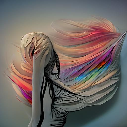 Woman Transforms into Butterfly in Floral Landscape