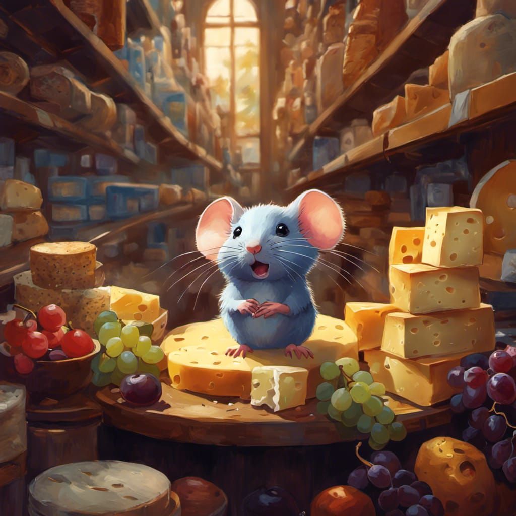Chibi Mouse Family and Cheese, Fantasy Art