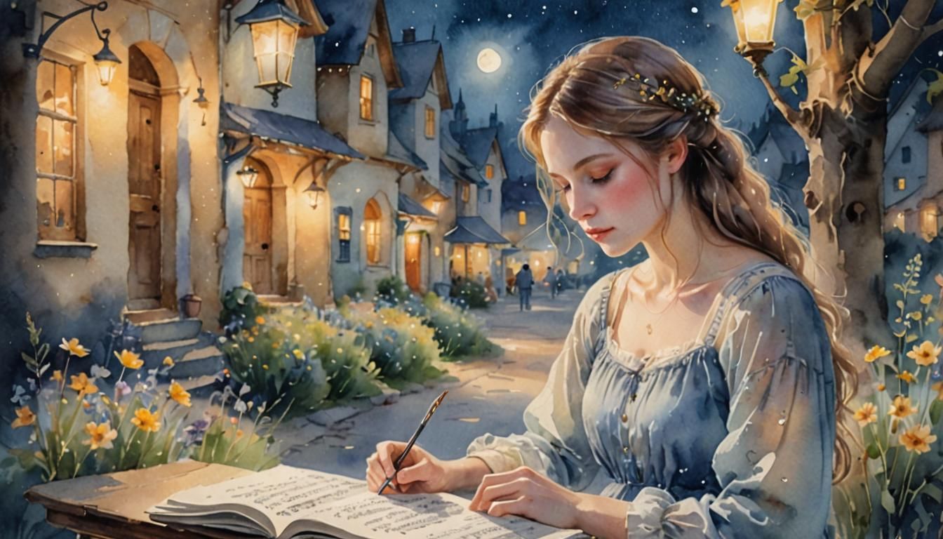 Dreamy Watercolor Portrait of Gentle Composer