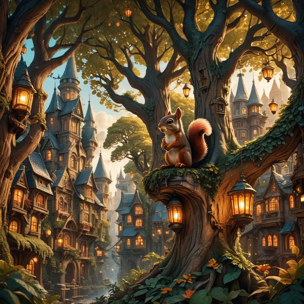Squirrel's Fantasy City: Detailed Matte Painting