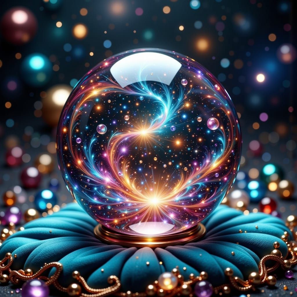 Glass Orb with Nebula on Velvet Cushion