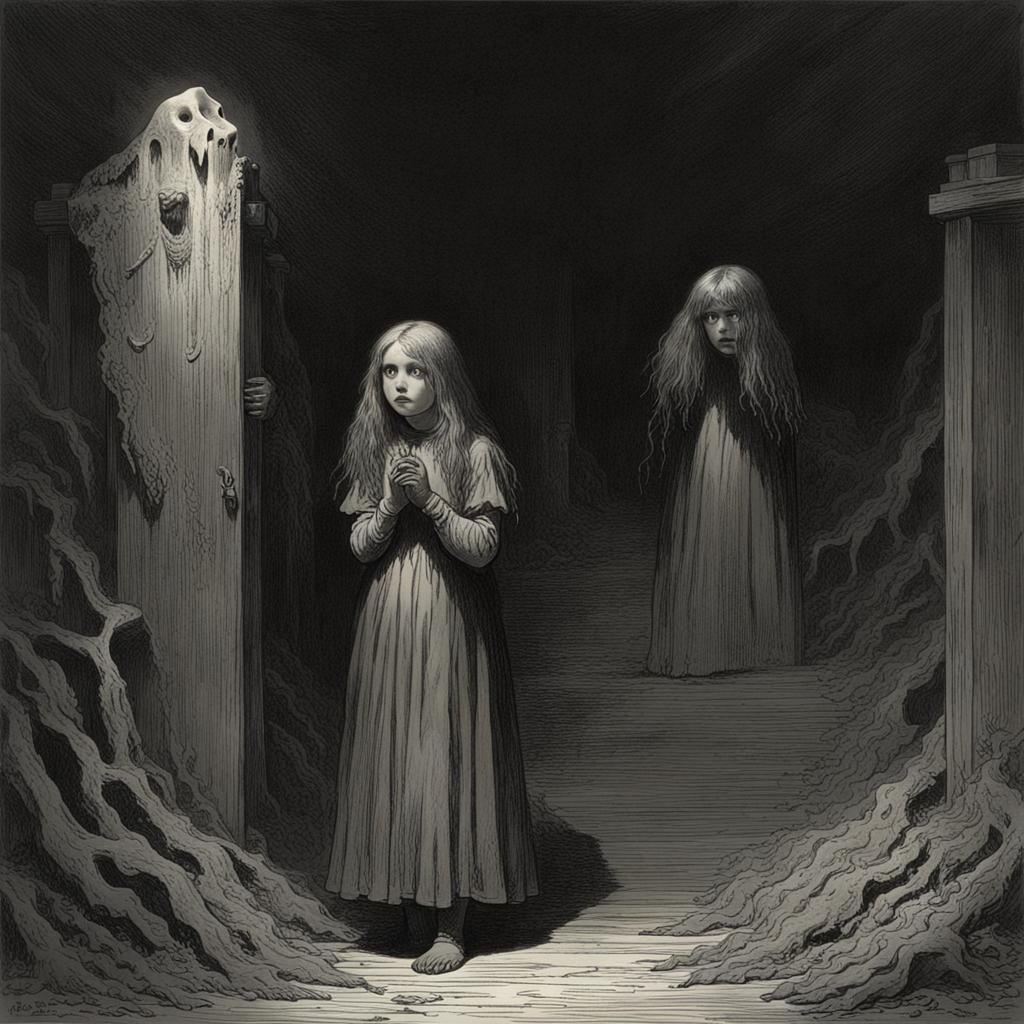 Girl Exhibiting Paranormal Behavior in Gothic Horror Style