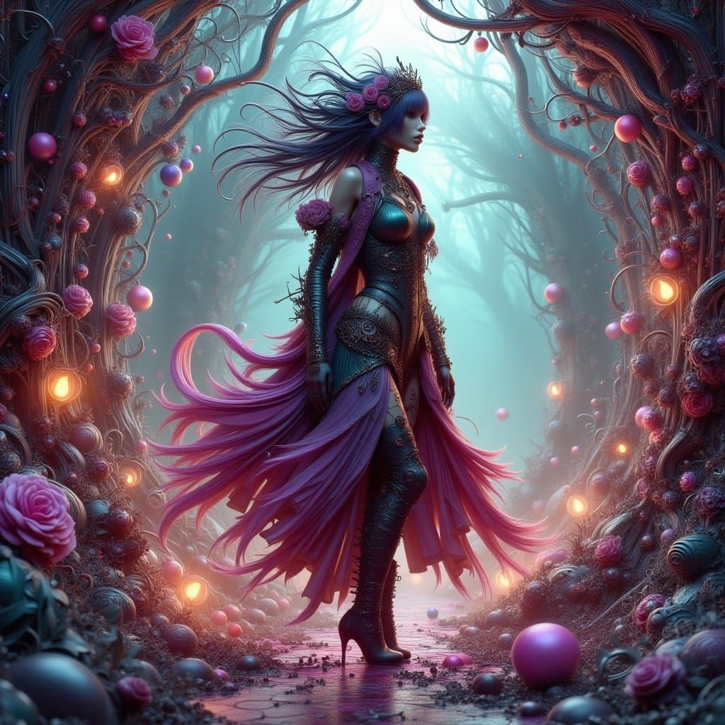 Woman in Art Nouveau Punk Style Digital Painting